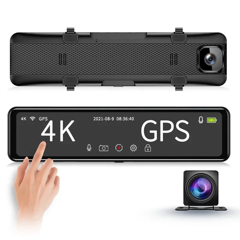 New FHD 4K GPS WiFi Car Video Camera Driving Recorder 12'' IPS Stream Media Rear View Mirror Camera Dash cam in car black box