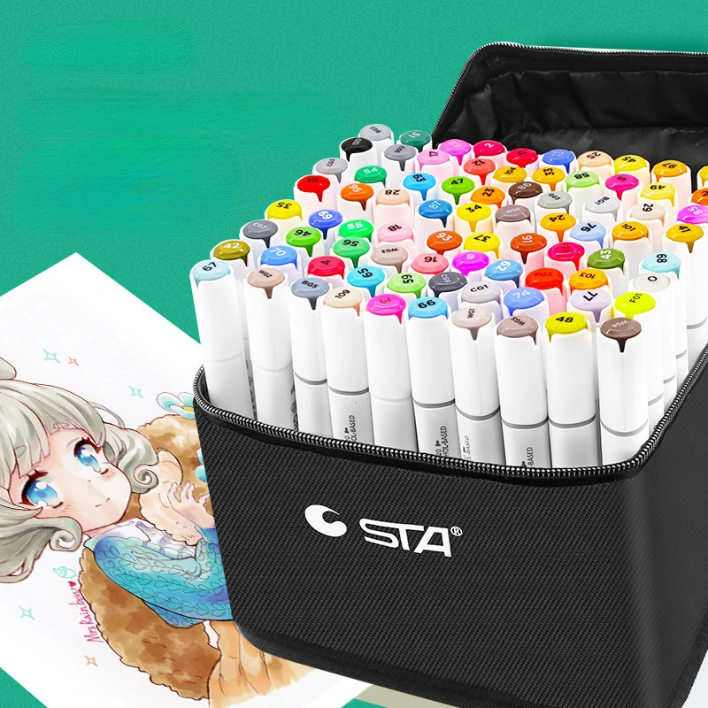 80-color Double-headed Marker Pen Set Children's Painting Water-soluble White Stick Comic Sketch Art School Supplies