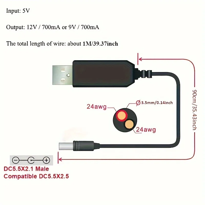 USB Power Boost Line DC 5V To DC 5V/ 9V/ 12V Step UP Module USB Converter Adapter Cable