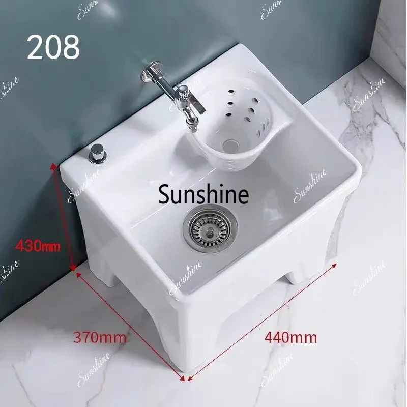 

Balcony mop pool wash pool large floor basin side row with foot drain basket automatic launching ceramic FT