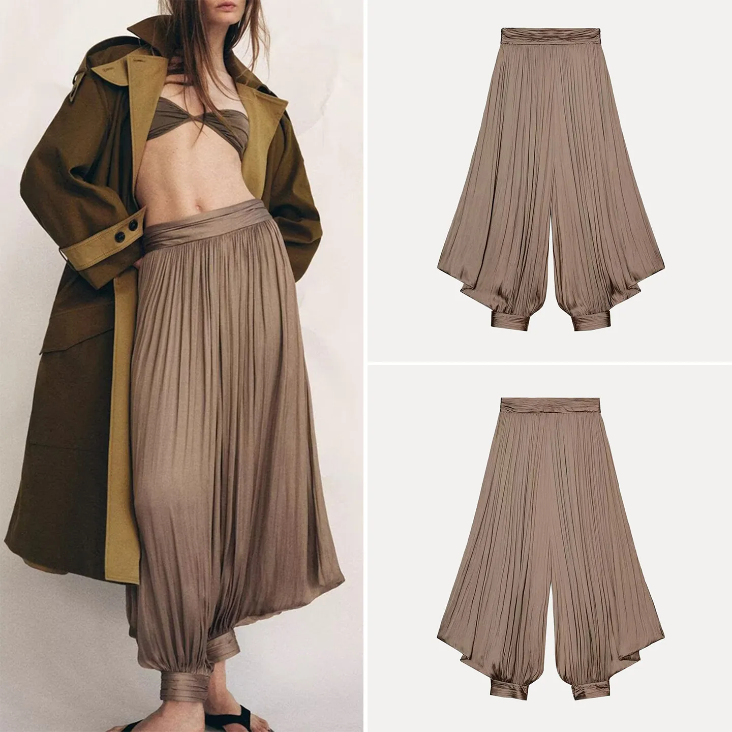 Women's Fashion Loose Pants Spring 2026 Small Pleats Personality Casual Lantern Pants Natural Waist Other Material
