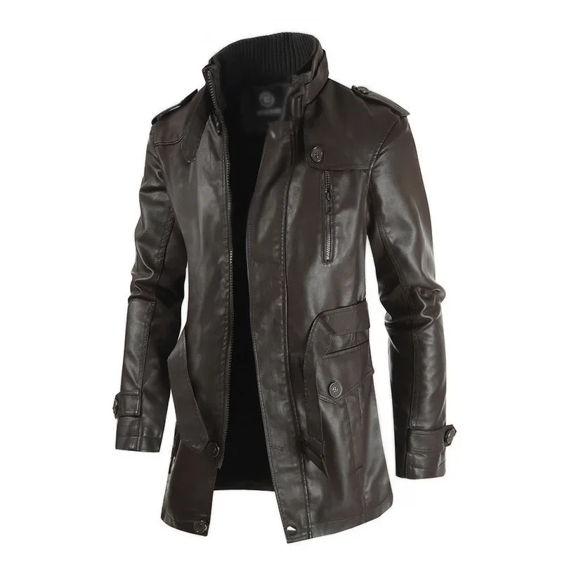 Nueva chaqueta de cuero de alta calidad para hombre, abrigo cortavientos de PU ajustado a la moda para hombre, prendas de vestir exteriores de cuero, chaqueta de gamuza informal de lana