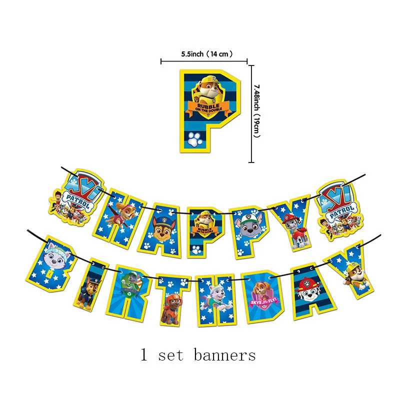 PAW Patrol Theme Birthday Party Anime Action Figure Image Banners Cake Topper Balloon Baby Shower Kids Disposable Supplies Event