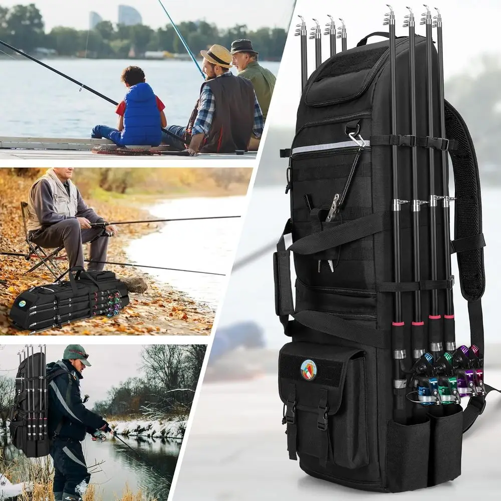 Fishing Backpack with 8-Rod Capacity, Tackle Bag, Gear Storage, and Tactical Molle System image 15