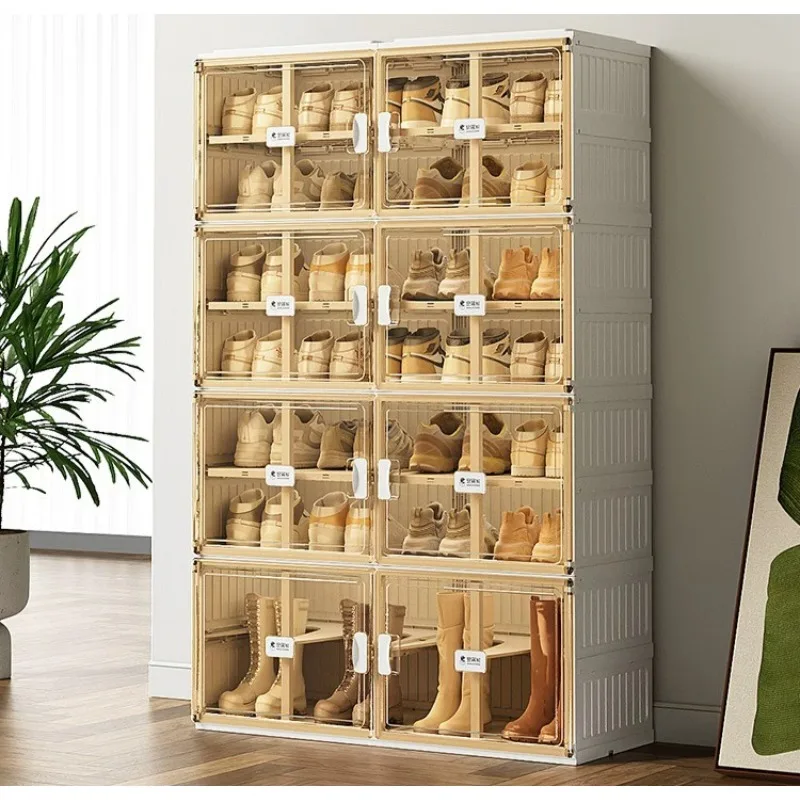 Zapatero transparente, zapatero plegable en la entrada del dormitorio doméstico