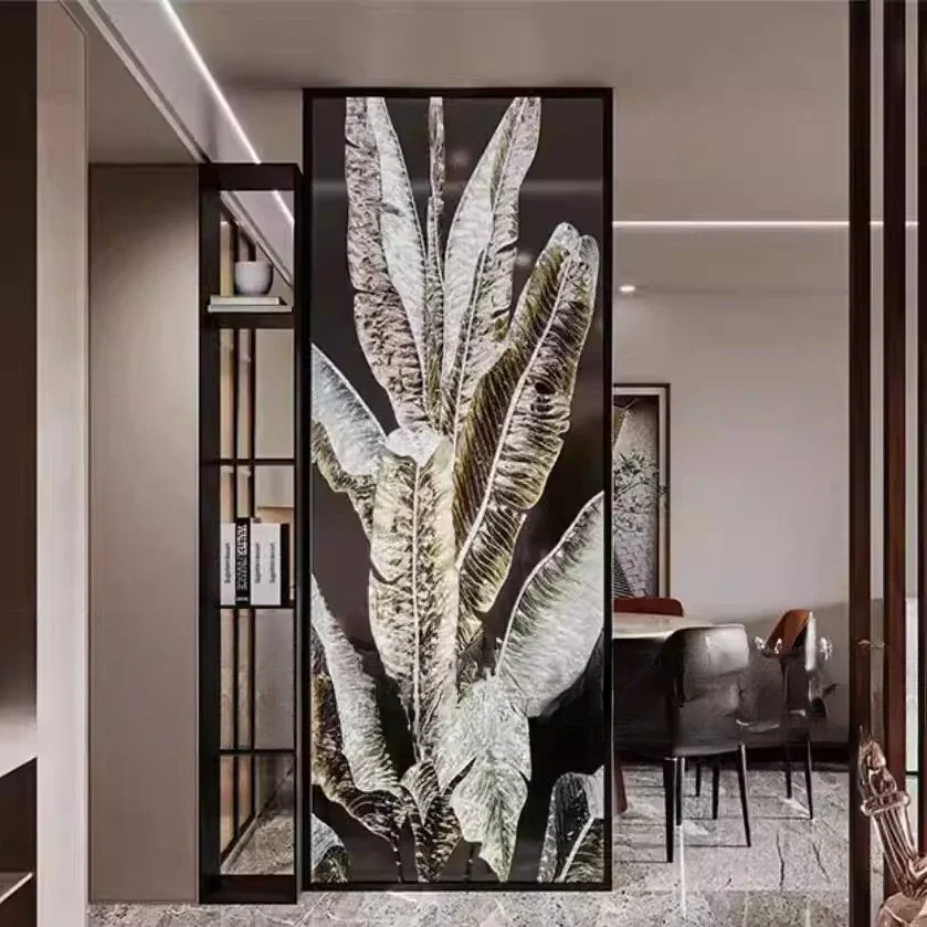 Handmade filigree enamel color European light luxury art glass screen partition wall living room transparent entrance