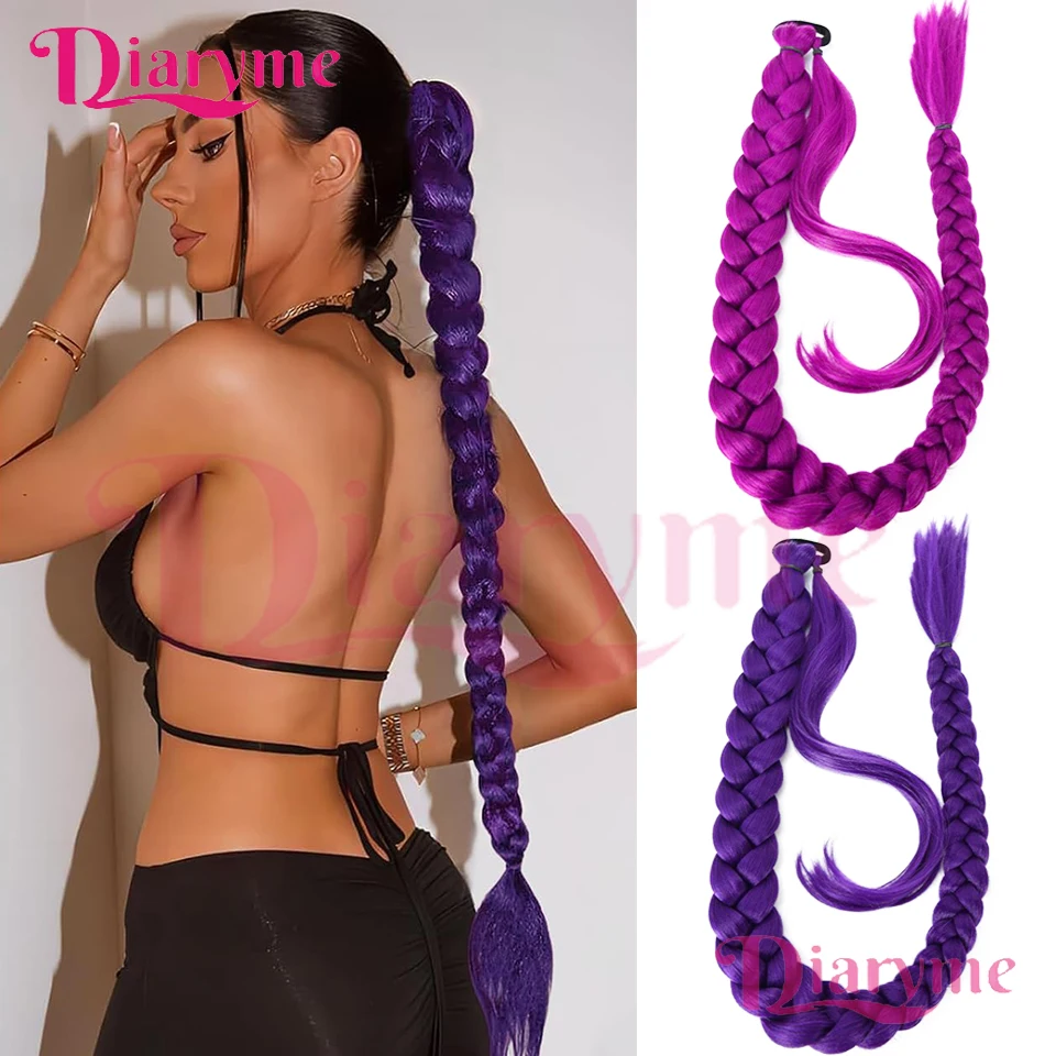 

Синтетический парик с фиолетовой косой, эластичный парик с обмоткой и хвостиком, подходит для девочек и женщин, для ношения вечеринок и фестивалей.