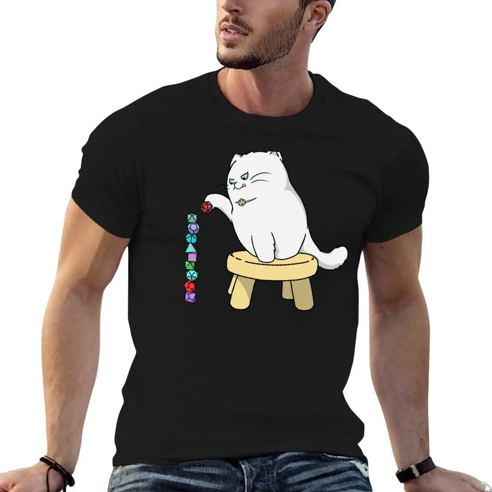 Gaming Cat (Stacking Dice) T-Shirt plain sweat t shirts men