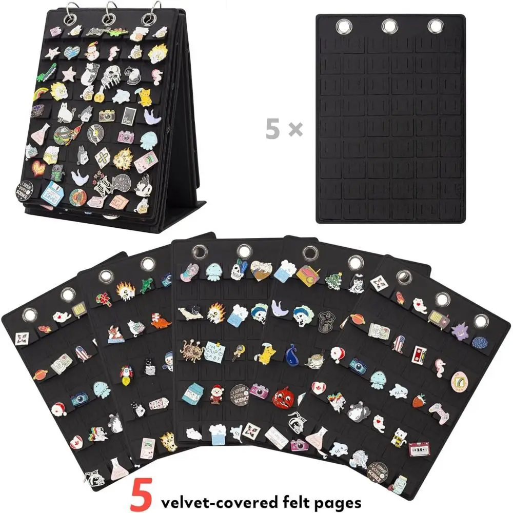

Portable Felt Pin Display Stand Flip Top Foldable Badge Display Cases 3-Ring 5 Pages Portable Pin Trading Book Home Accessory