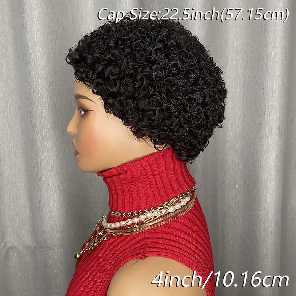 흑인 여성용 픽시컷 가발, 짧은 곱슬 레이어드 가발, 기계 제작, 자연스러운 검정색 인모 가발, 일상용