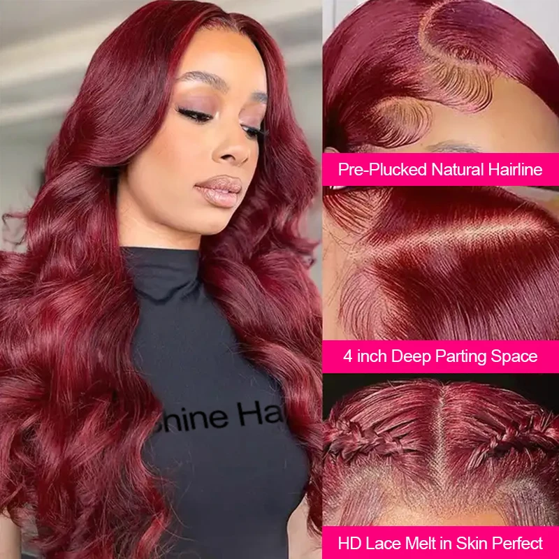 13x6 Hd 99j Burgundy Body Wave Lace Front Human Hair Wigs For Women 4x4 Closure Glueless Wig Pre Plucked 13x4 Lace Frontal Wig