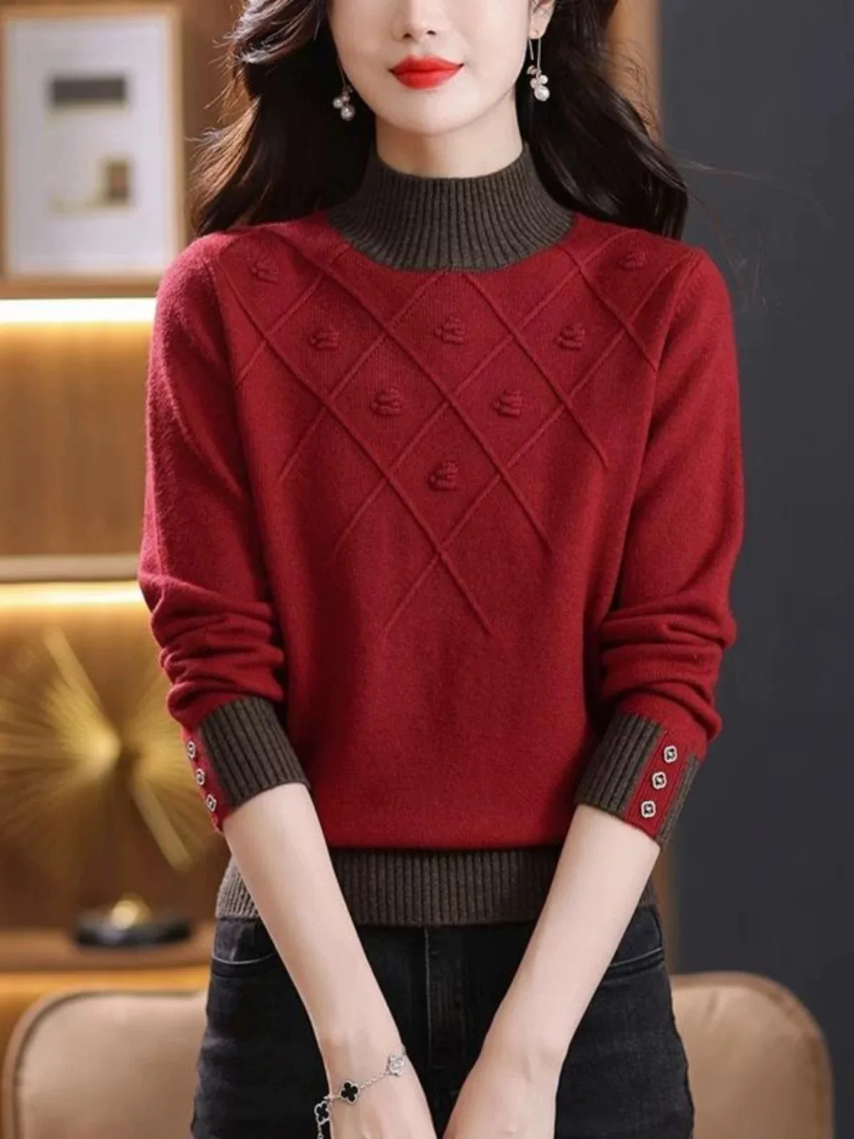 

Модный короткий вязаный свитер с высоким воротом, базовая кофта для женщин, осенне-зимняя новинка, мягкая, средней толщины, удлиненная модель для повседневной носки