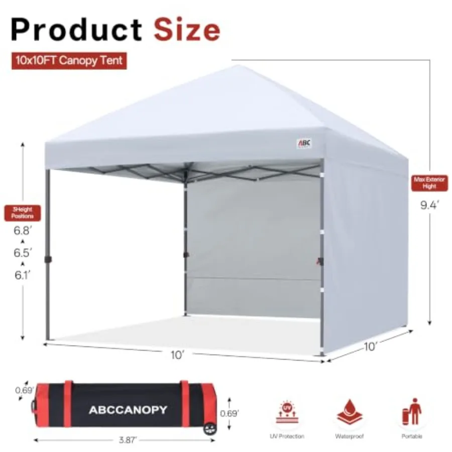 Pop Up Canopy Tent, 2 Sidewalls, All-Weather Shade