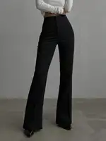 Pantalones de pierna recta de cintura alta para mujer, color negro, informales, elegantes, adecuados para salidas diarias, desplazamientos en la oficina