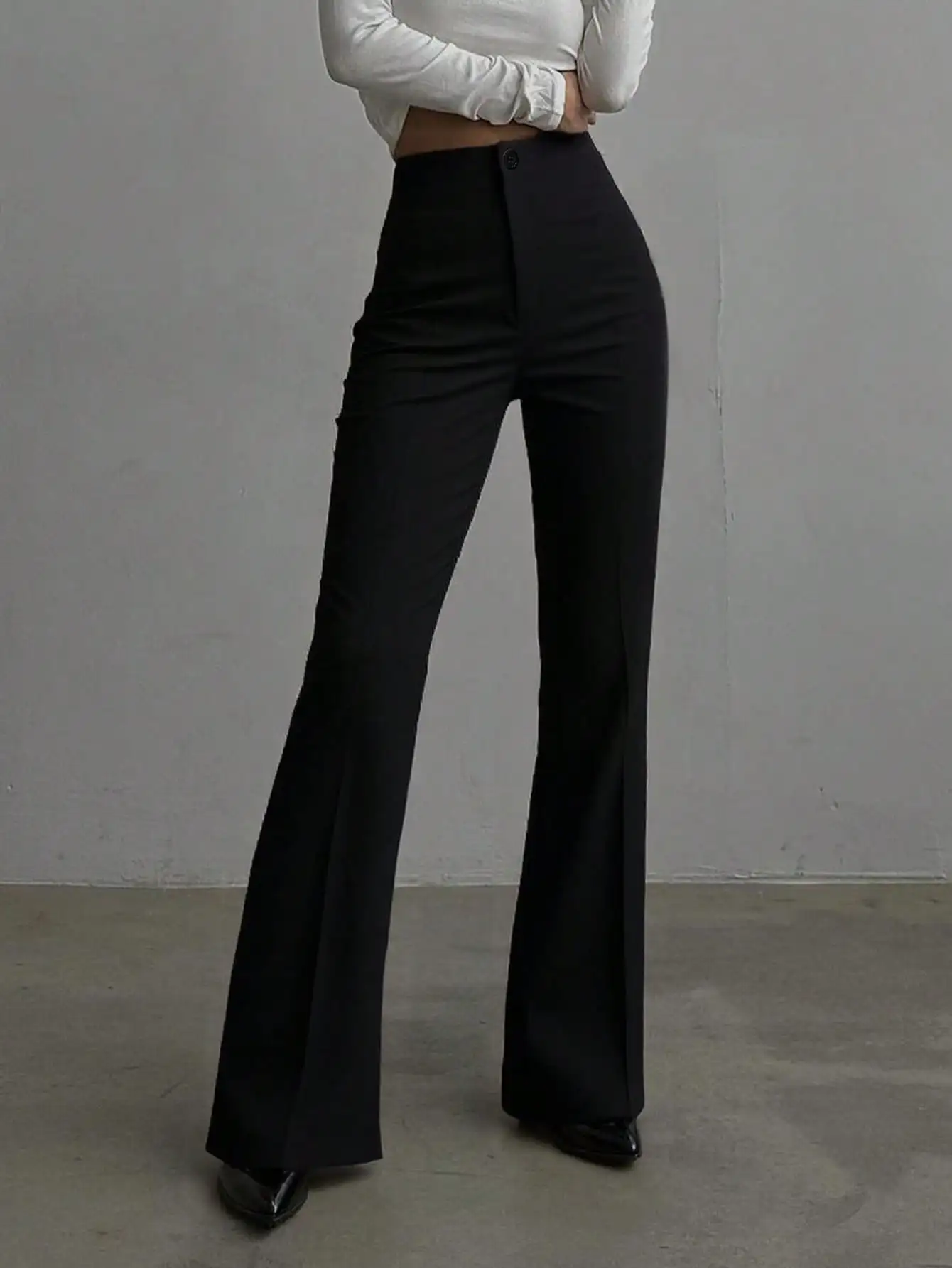 Ladies' solid color black casual elegant commuting high waisted straight leg pants suitable for daily outings office commuting