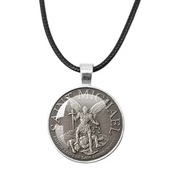 Necklace Archangel St.Michael Protect Me Saint Shield Protection Charm Russian Orhodox Leather Rope Necklace Jewelry Gift