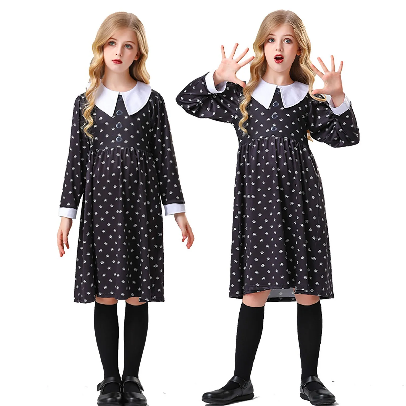 

American TV Series Wednesday Role Adams Cosplay Costume Children's Adult Same Style Cosplay Black Jumpsuit