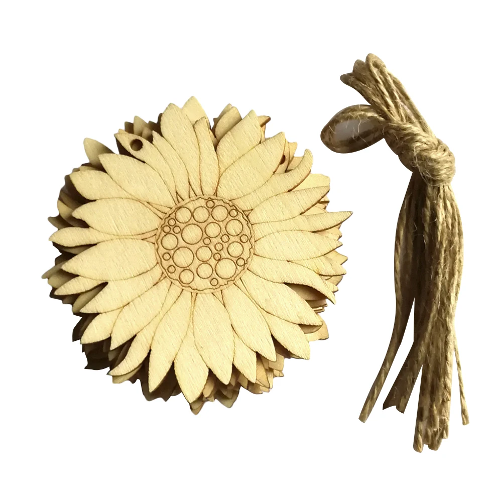 

10pcs Wooden Sunflower Slices Rustic Decor Unfinished Wood Pieces for Wedding Home Party Craft Sewing Accessories