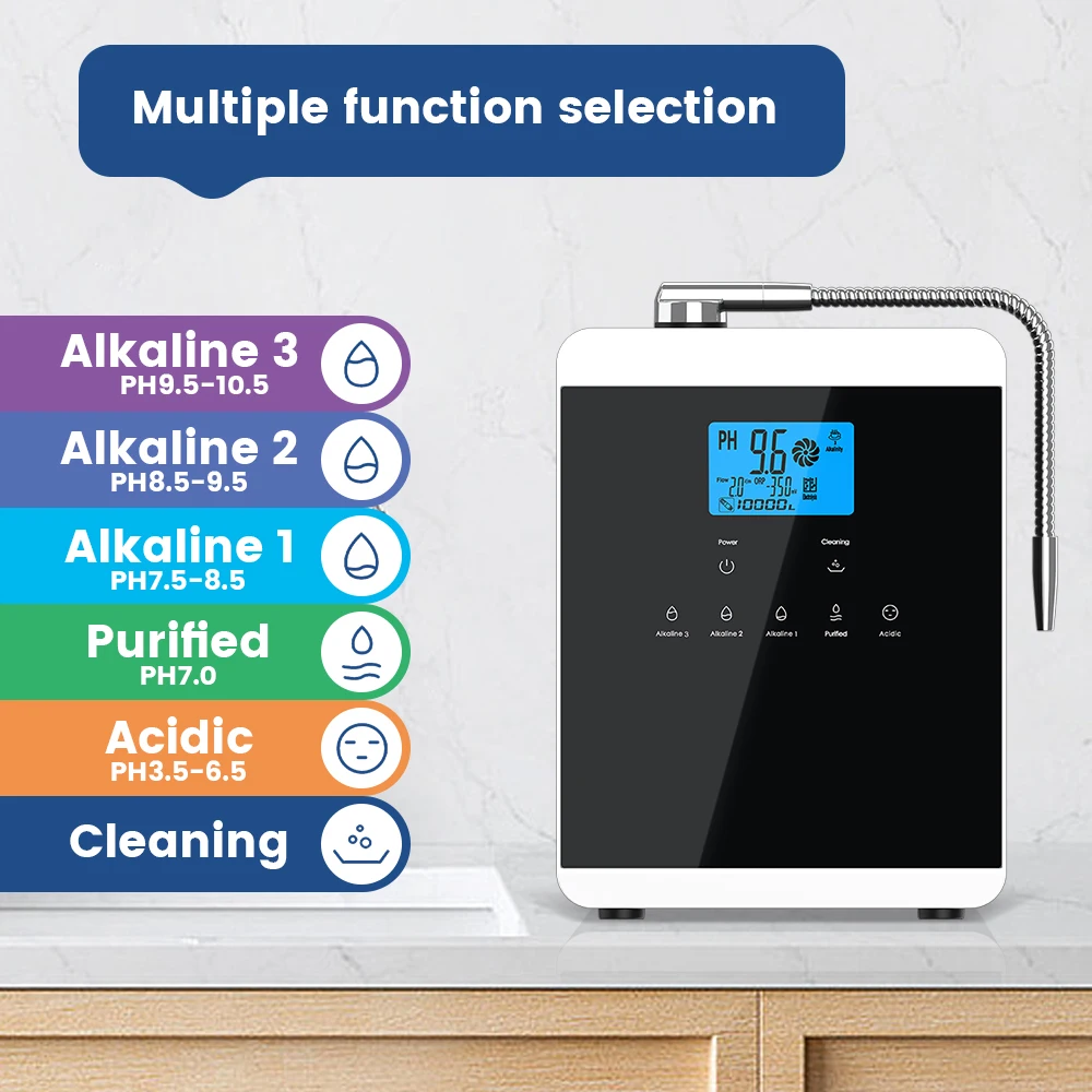 Ionizador de agua alcalina con revestimiento de platino, 11 placas, PH 4,5 ~ 10,5 para el hogar, ionizador de agua de ácido alcalino para el hogar