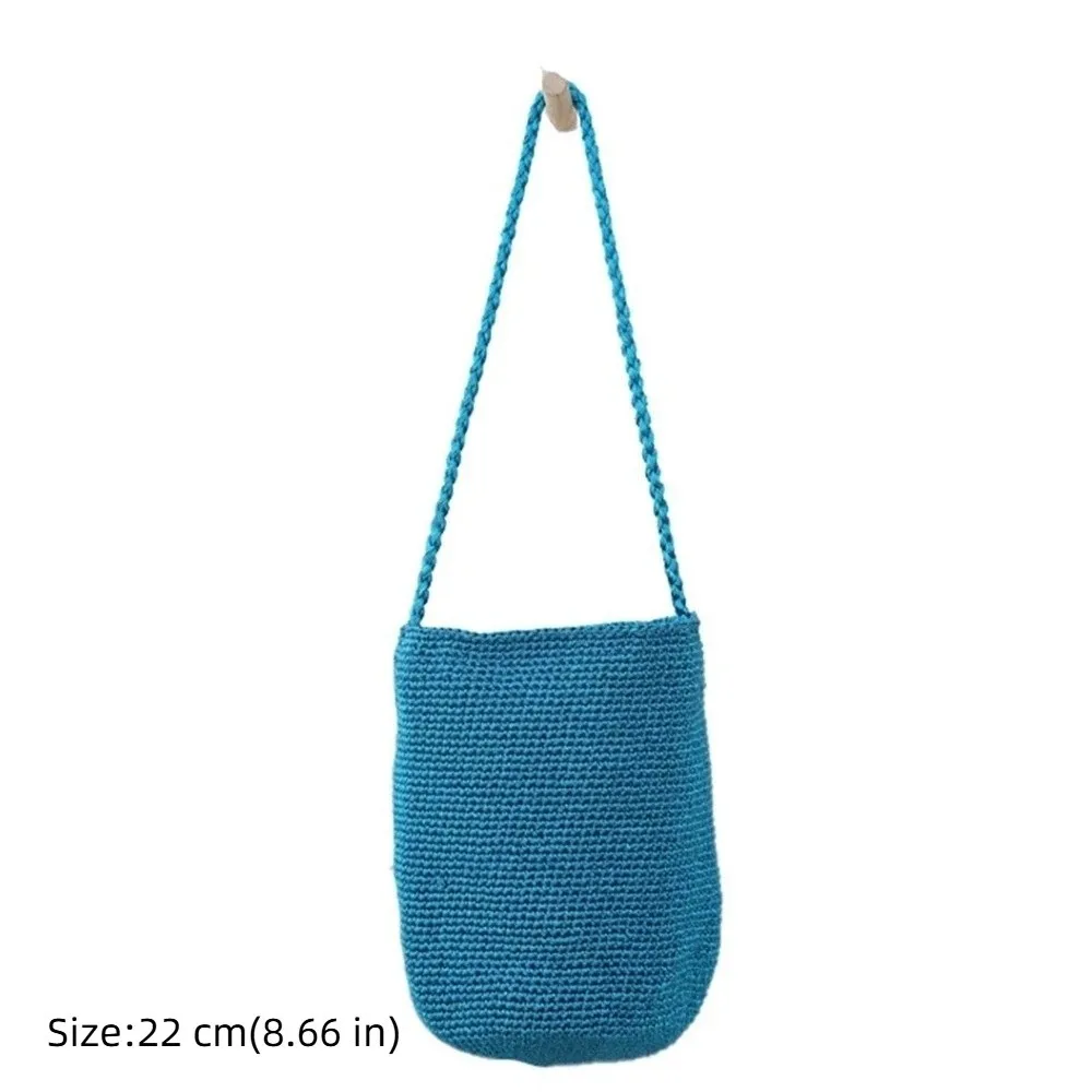 New Large Capacity Handwoven Bucket Bag Boho Solid Color Shoulder Bag Straw Design Handmade Crossbody Bag Gifts image 6