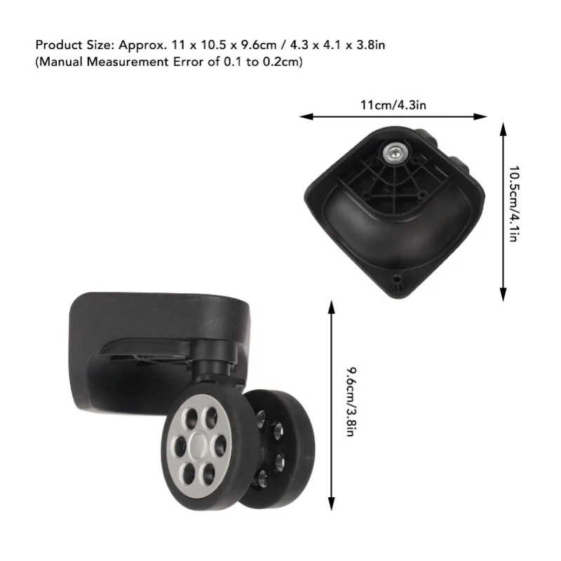 2pcs Luggage Wheels Replacement Locking 360 Degree Rotation Quiet Operation Flexible Universal Luggage Wheels Black