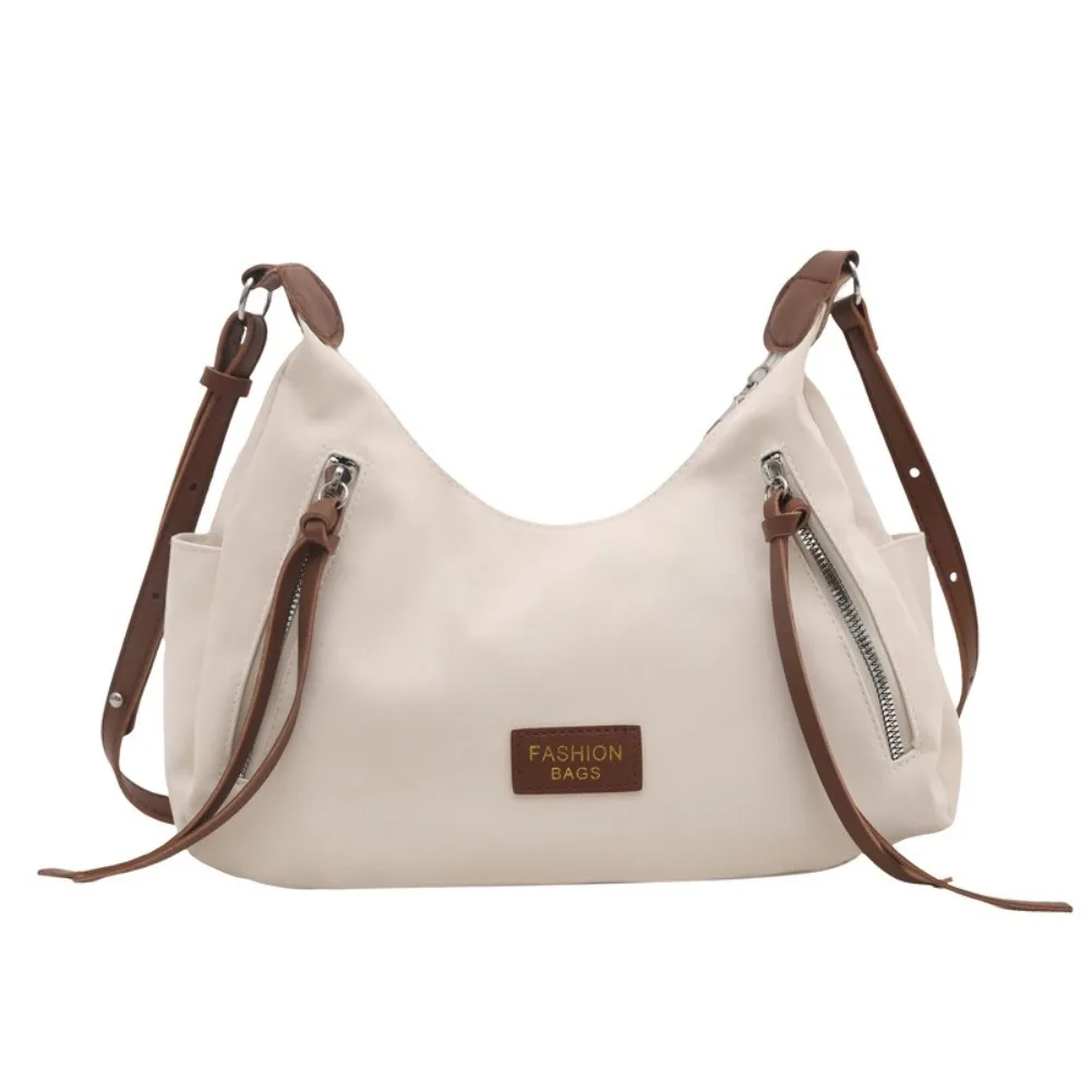 

Solid Color PU Leather Crossbody Bag Wide Shoulder Strap Korean Style Cartoon Shoulder Bag Zipper Dumplings Bag Underarm Bag