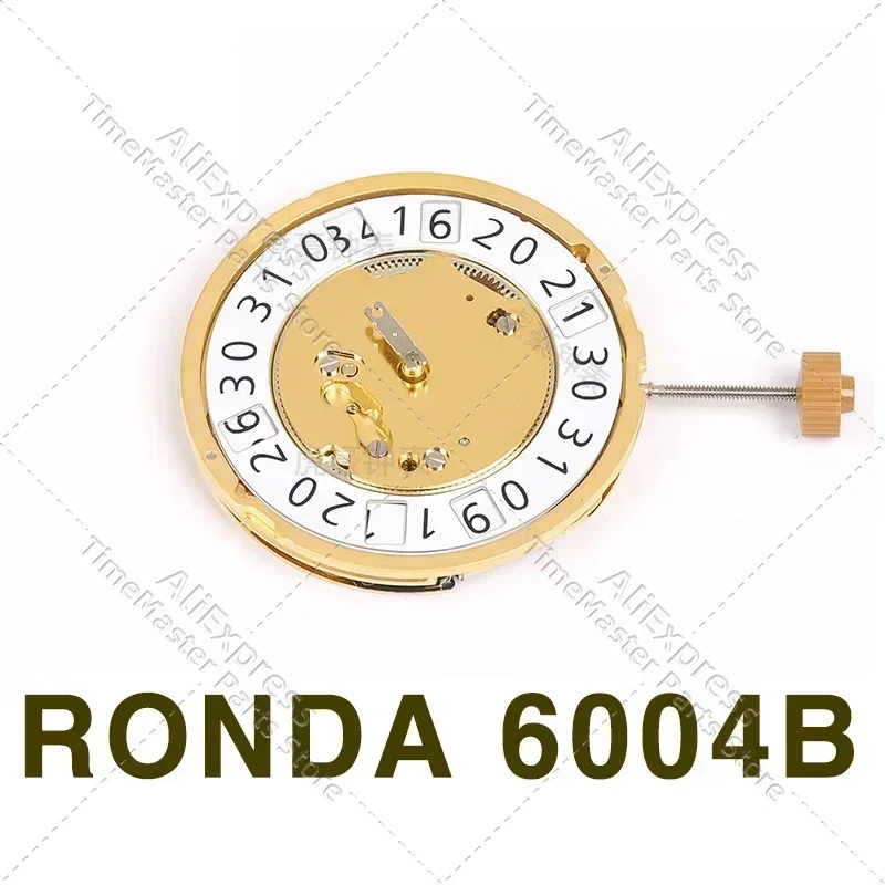 حركة روندا 6004B الجديدة والأصلية باللون الفضي والذهبي 12 الساعة 6004 قطع غيار حركة ساعة كوارتز