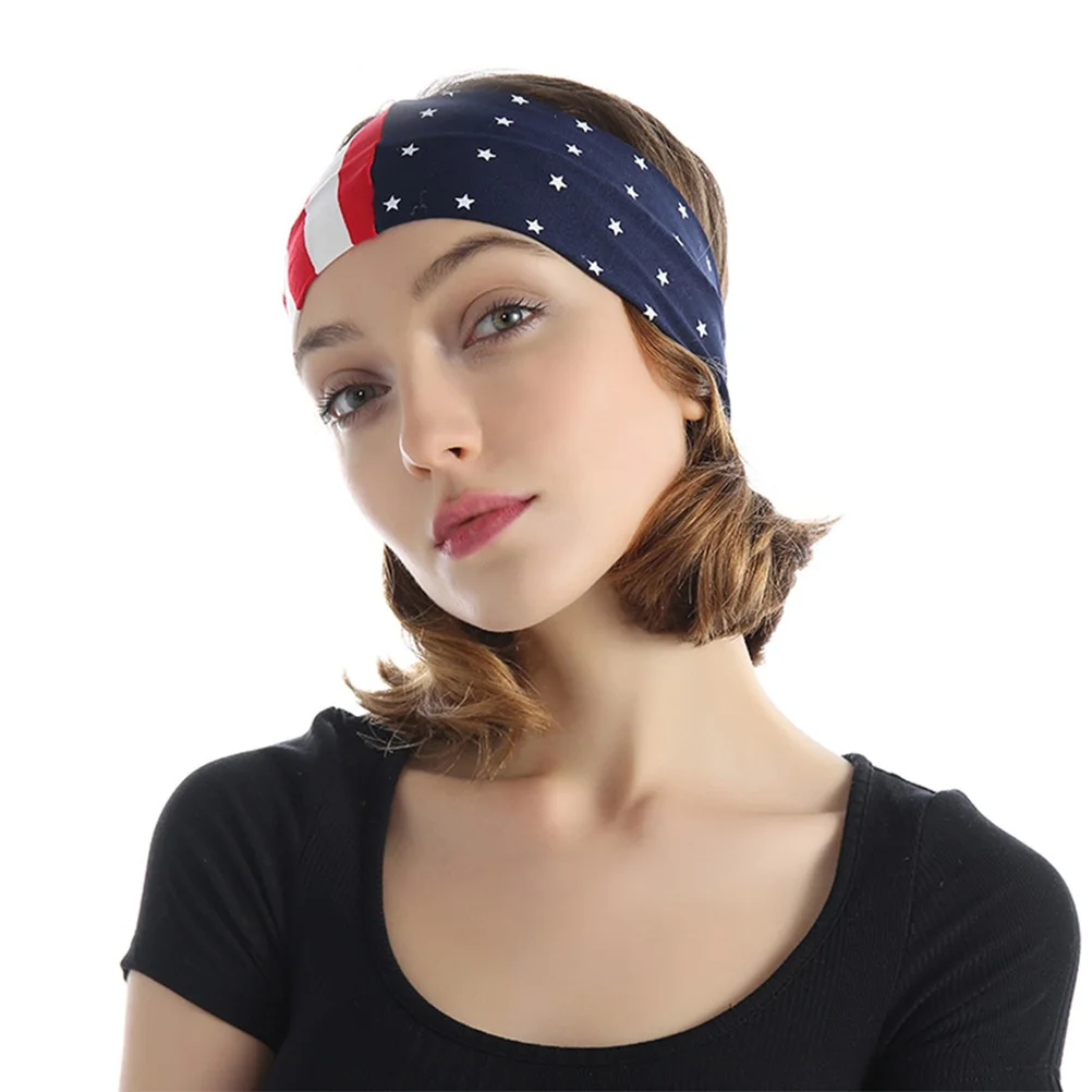 

Us Flag Design Headband High Quality Stretchable Fitness Hairband for Women Daily Wear Running Workout Non Slip Hair Accessory