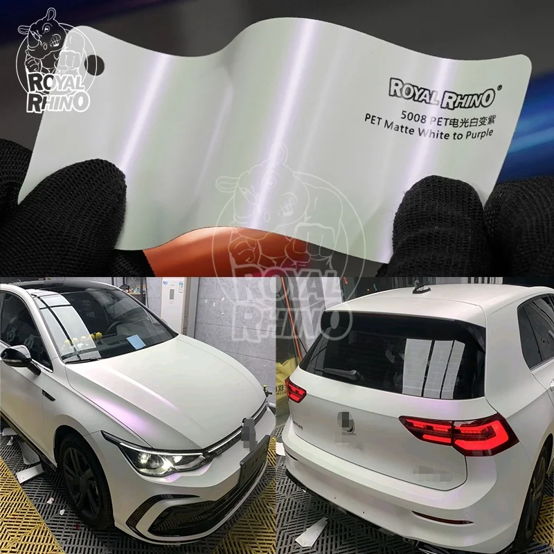 

5x59ft Car Wrapping Matte White to Purple Color Changing Self-Adhesive PET Car Body Packaging Vinyl Film