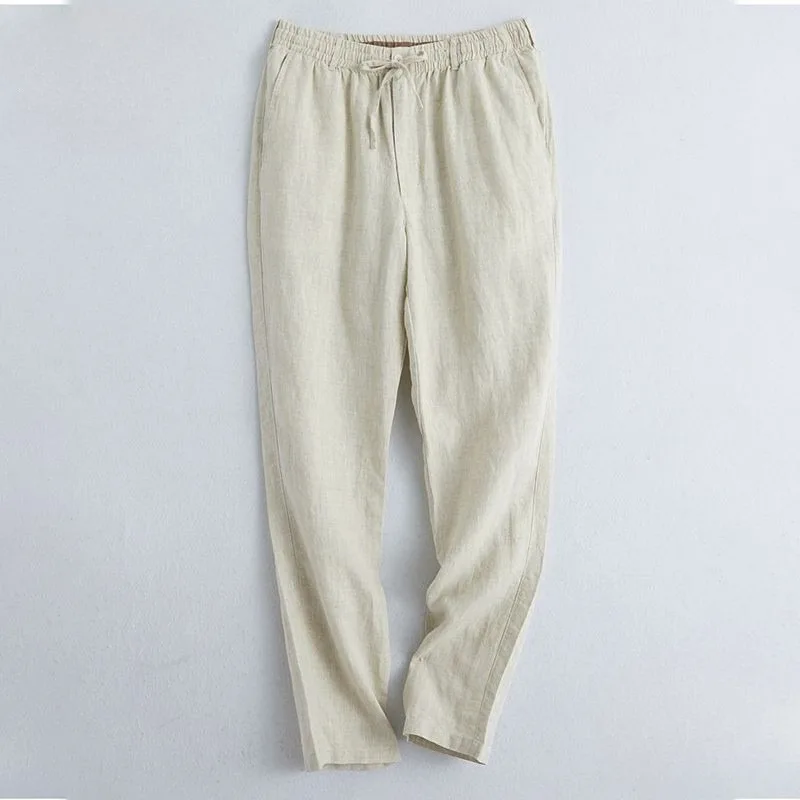 Spring Summer Linen Straight Pants Men's Loose Plus Size Casual Trousers