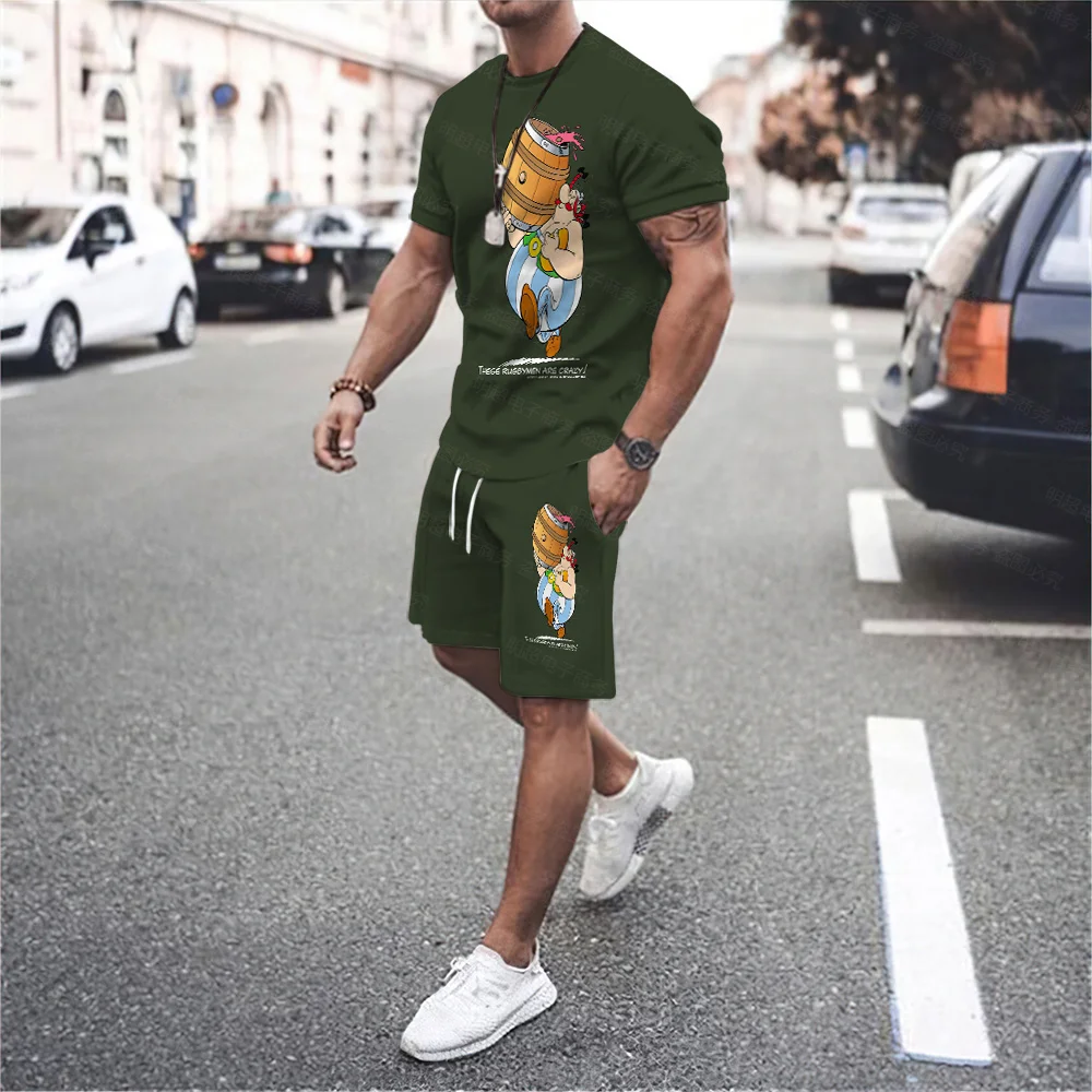 Oversized T Shirt e Shorts Conjuntos para Homens, Asterix, Openable Muitos Rugby são loucos, Roupas Streetwear, 3D Tops Impressos, Novo