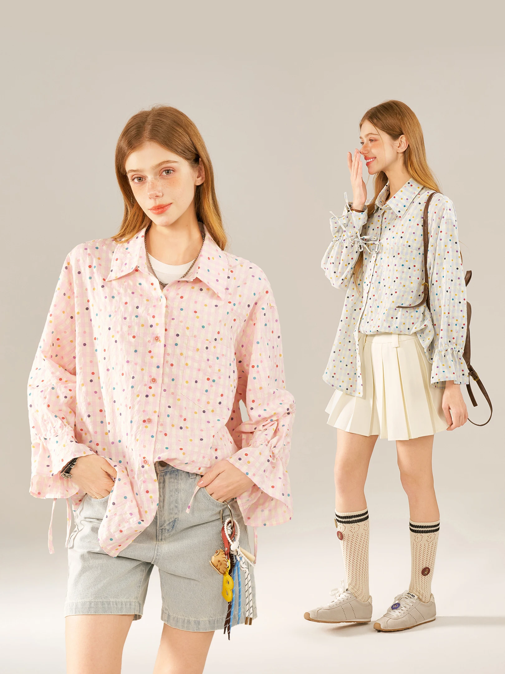 

BEETLE TOWN American Sle Polka Dot Ruffle Sve irt Женская тонкая рубашка-пальто на весну и осень, свободного кроя, дышащая, с длинными рукавами
