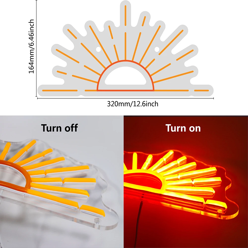 

Sunshine Neon Sign Wall Art Neon Light for Bedroom Sun on the Horizon LED Sign Wall USB Night Room Decor for Home, Store, Office