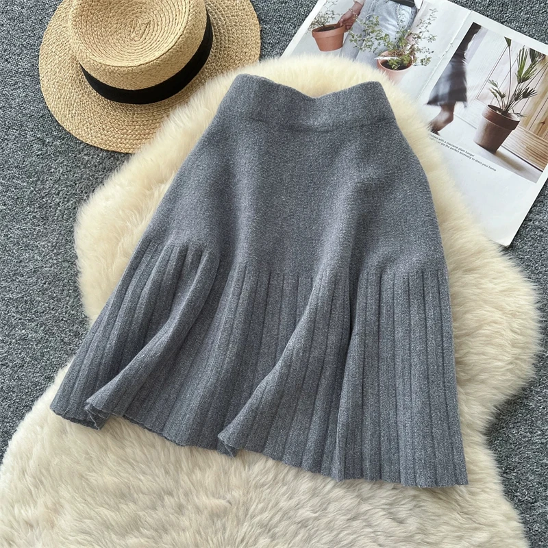 Damen-Strick-Minirock mit hoher Taille, plissierter Swing-Rock, Herbst-Winter, warm, weich, A-Linien-Rock, Damen-Freizeitkleidung, Alltagsbekleidung, Unterteil 644 – Detail 20