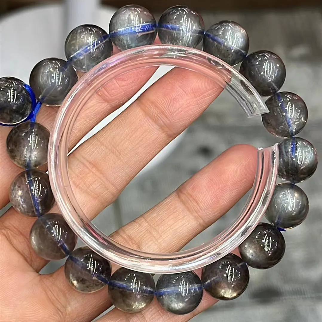 Natural Blue Aquamarine Clear Round Beads Bracelet Women Men 11.8mm Fashion Brazil Star Light Blue Aquamarine Jewelry AAAAA