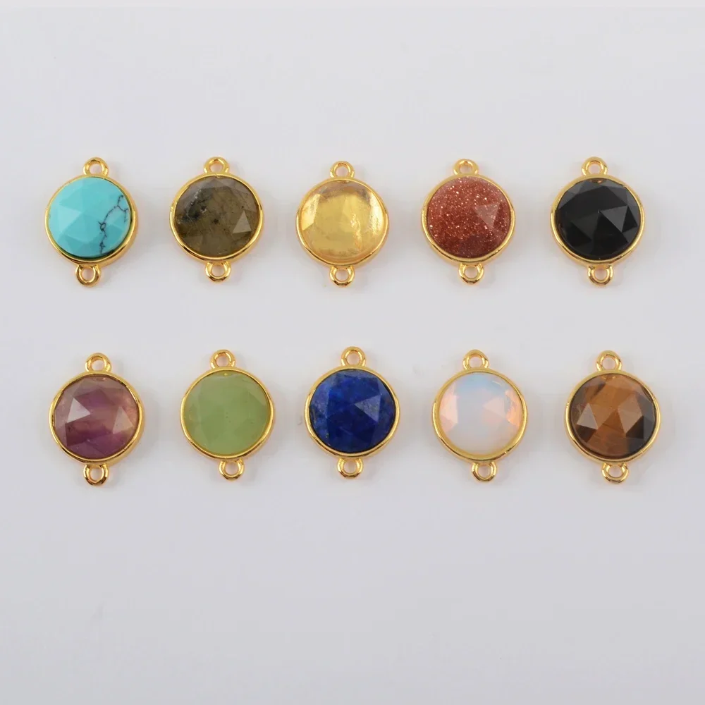 

Gold Plated Multi-kind Natural Stones Connector Round Shaped Jasper Charm for Bracelet Making Women Jewelry Accessories