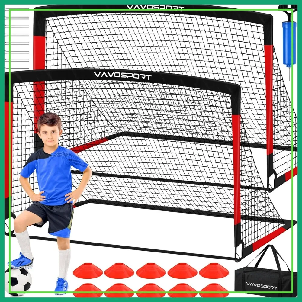 

Portable Soccer Goal Nets Set - 4x3 & 6x4 ft Pop Up Goals with Ball & Cones, Outdoor Training Equipment for Ages 3-14, Backyard Game Gifts
