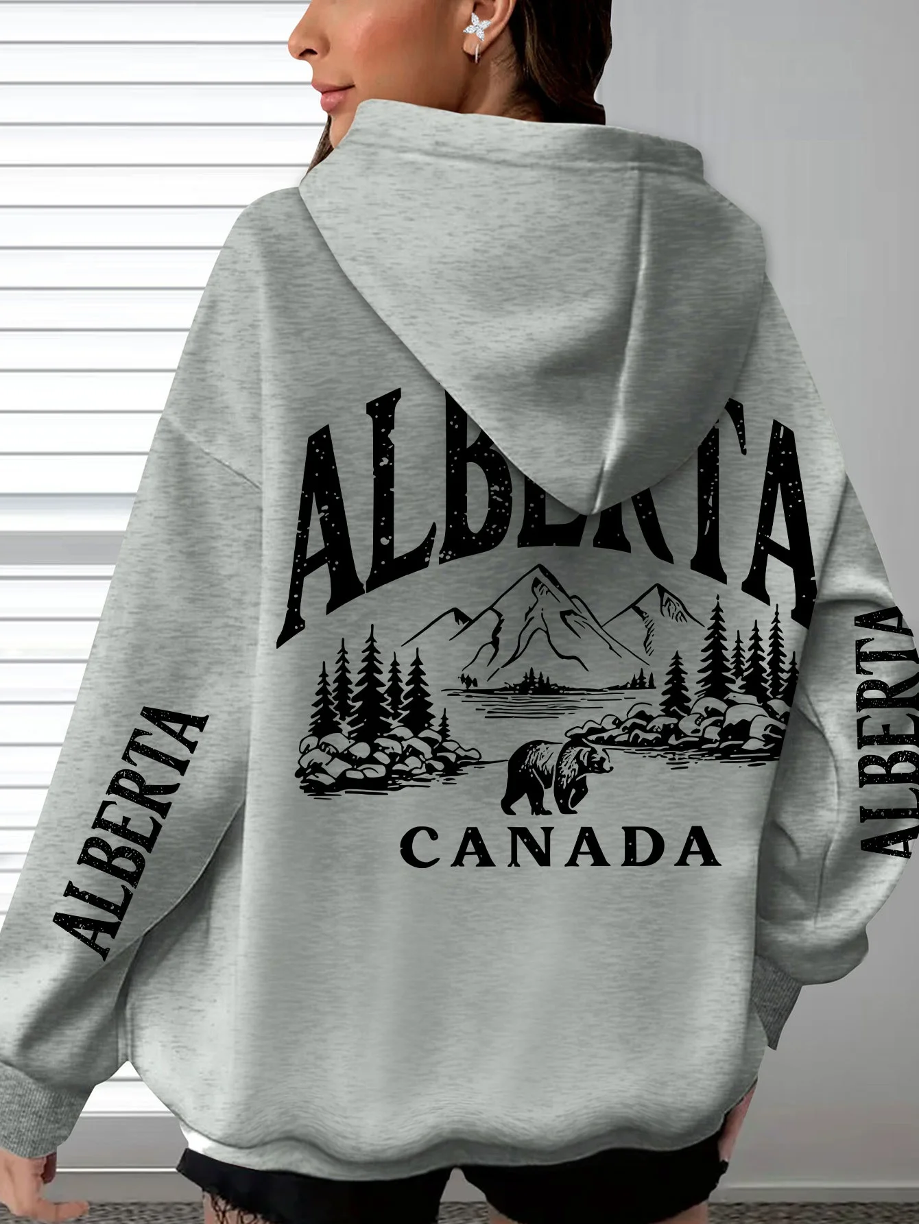 Retro Hoodie Back Long Sleeve Printed Long Sleeve Pocket Hoodie Cute Casual Fashion Natural Camping Plush Sweatshirt