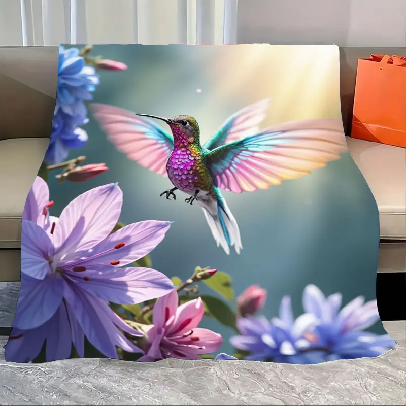 

1pc Flannel Blanket Vibrant Hummingbird & Floral Print Throw Blanket for Cozy Home Decor