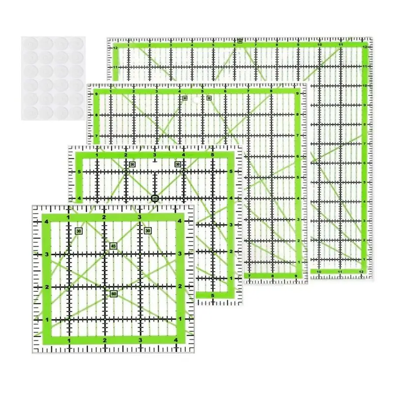 

AEE4-4Pcs Quilting Ruler Square Acrylic Quilting Ruler Fabric Cutting Ruler Clear Mark Acrylic Ruler And Ironing Ruler