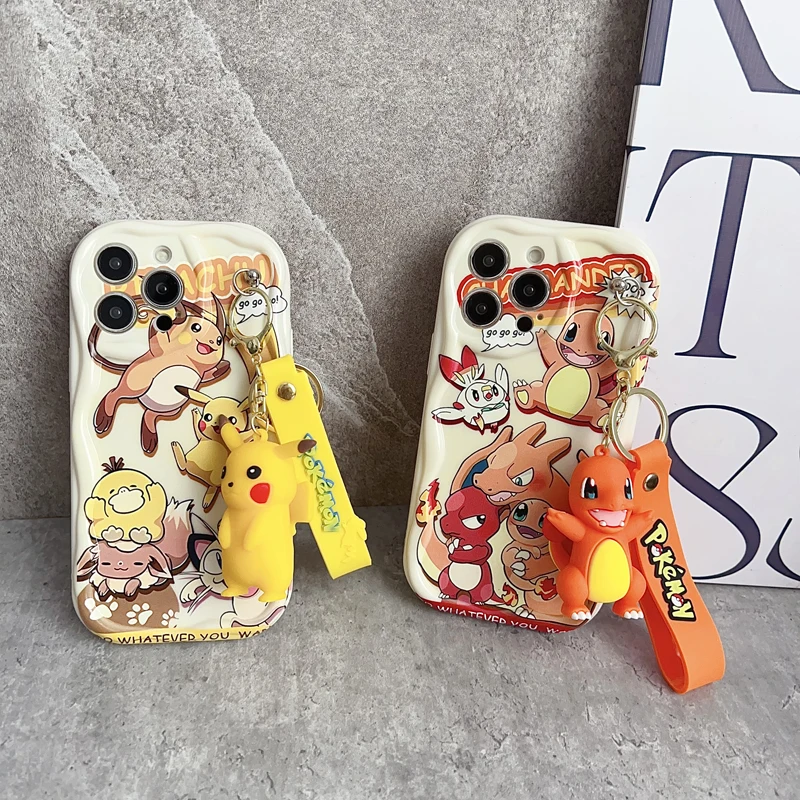 Чехол Squirtle Bulbasaur Wave с брелоком для iPhone 16, 15, 14, 13, 12, 11 Pro Xs Max Xs XR 7, 8, 6 Plus e SE 2020 2022