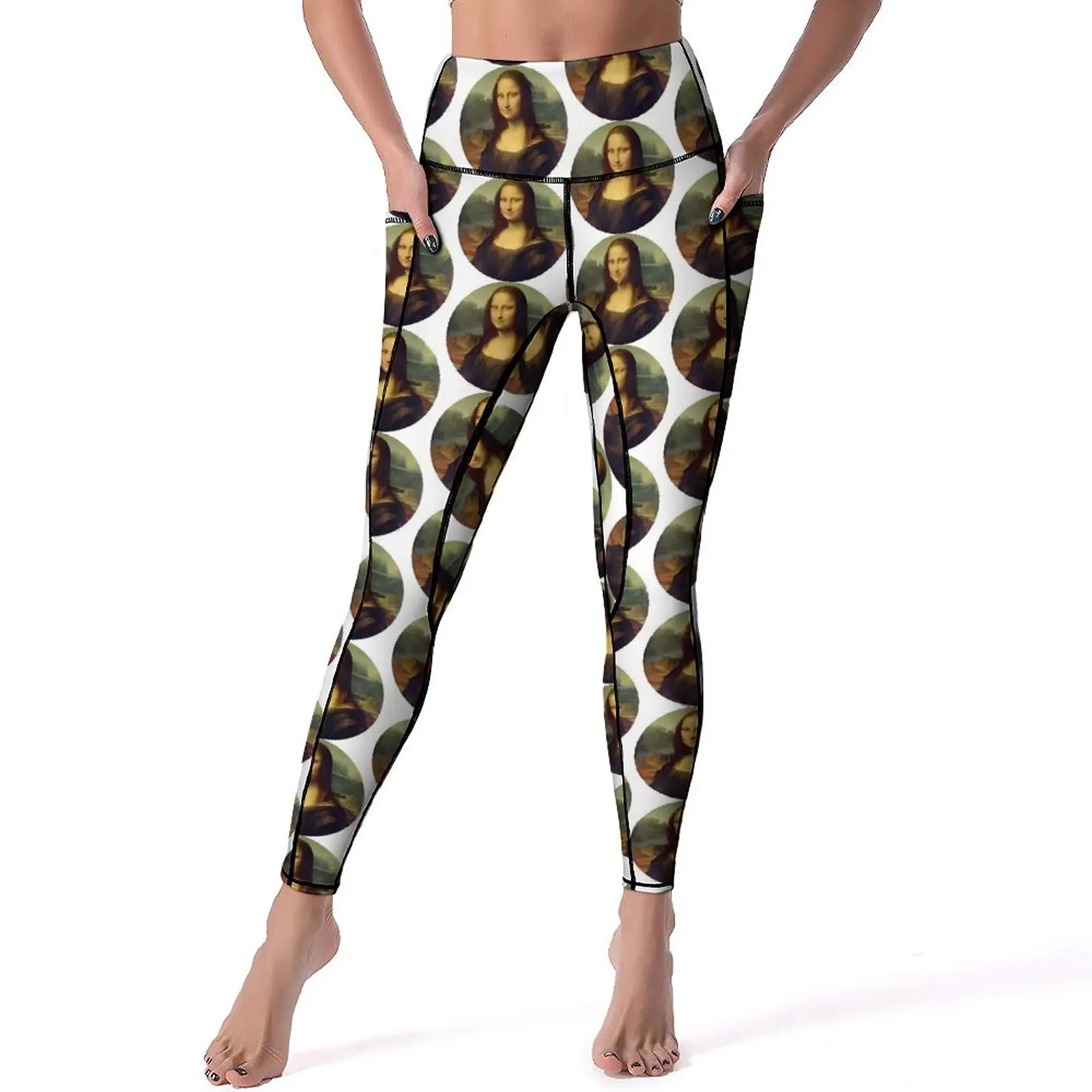 

Mona Lisa Leggings With Pockets Famous Painting Pattern Yoga Pants Push Up Fitness Yoga Legging Women Retro Elastic Sport Pants