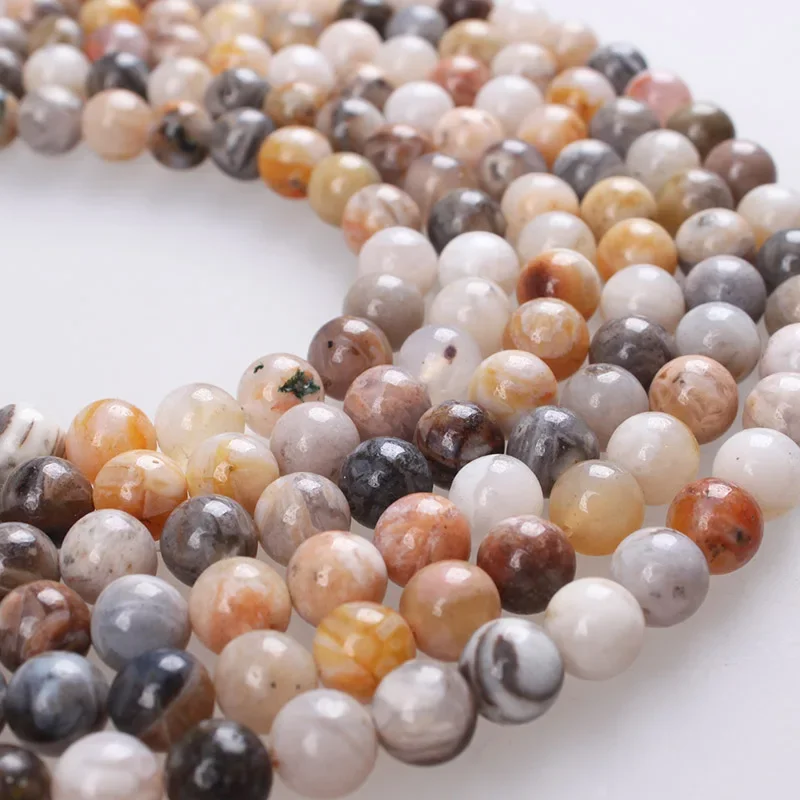 

100% Natural Stone Beads Bamboo Leaf Agate Round Loose Beads 4 6 8 10 12 14mm For Bracelets Necklace Jewelry Making