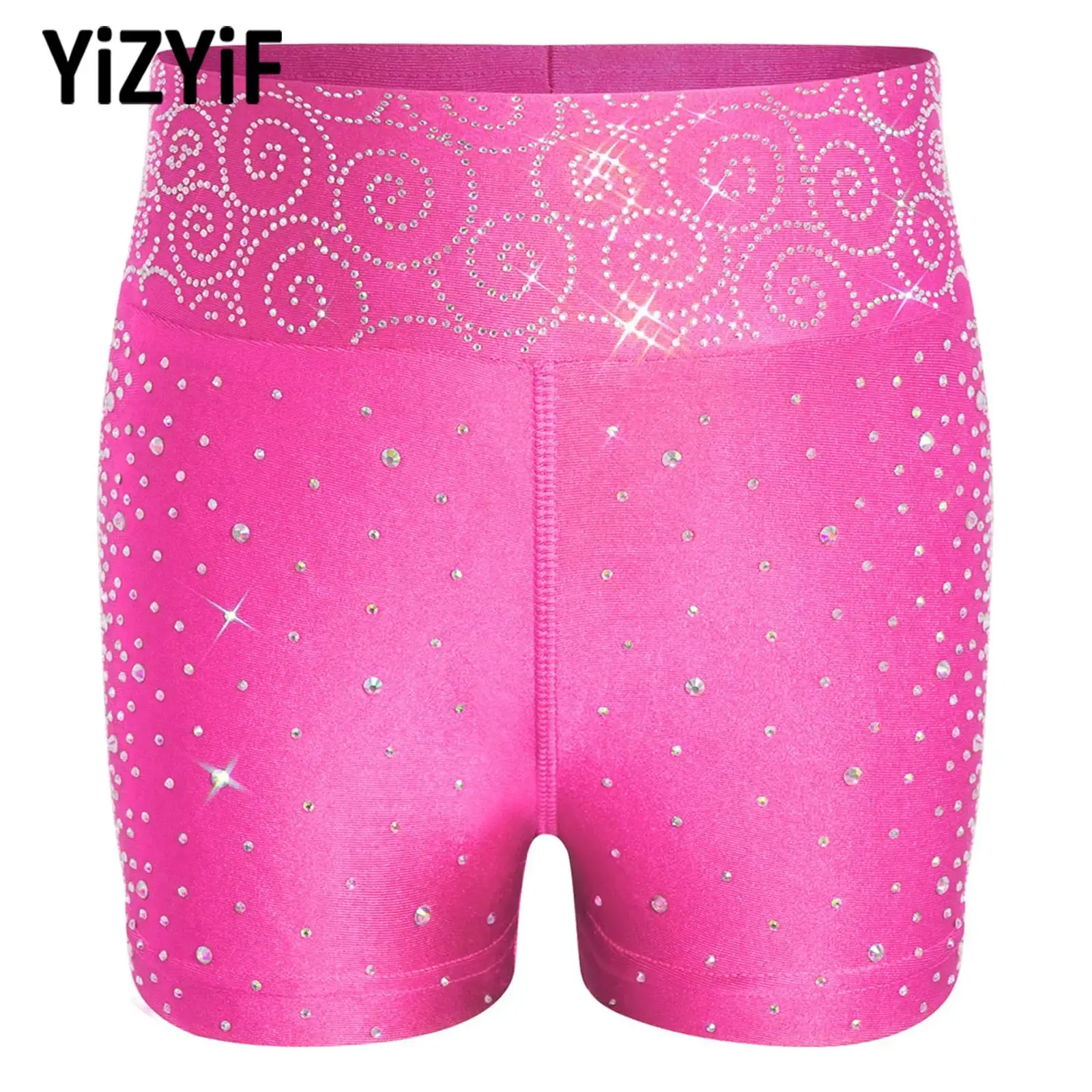 

Children Girls Figure Ice Skating Shorts Teen High Waist Glitter Rhinestones Shorts Kids Gymnastics Ballet Performance Dancewear