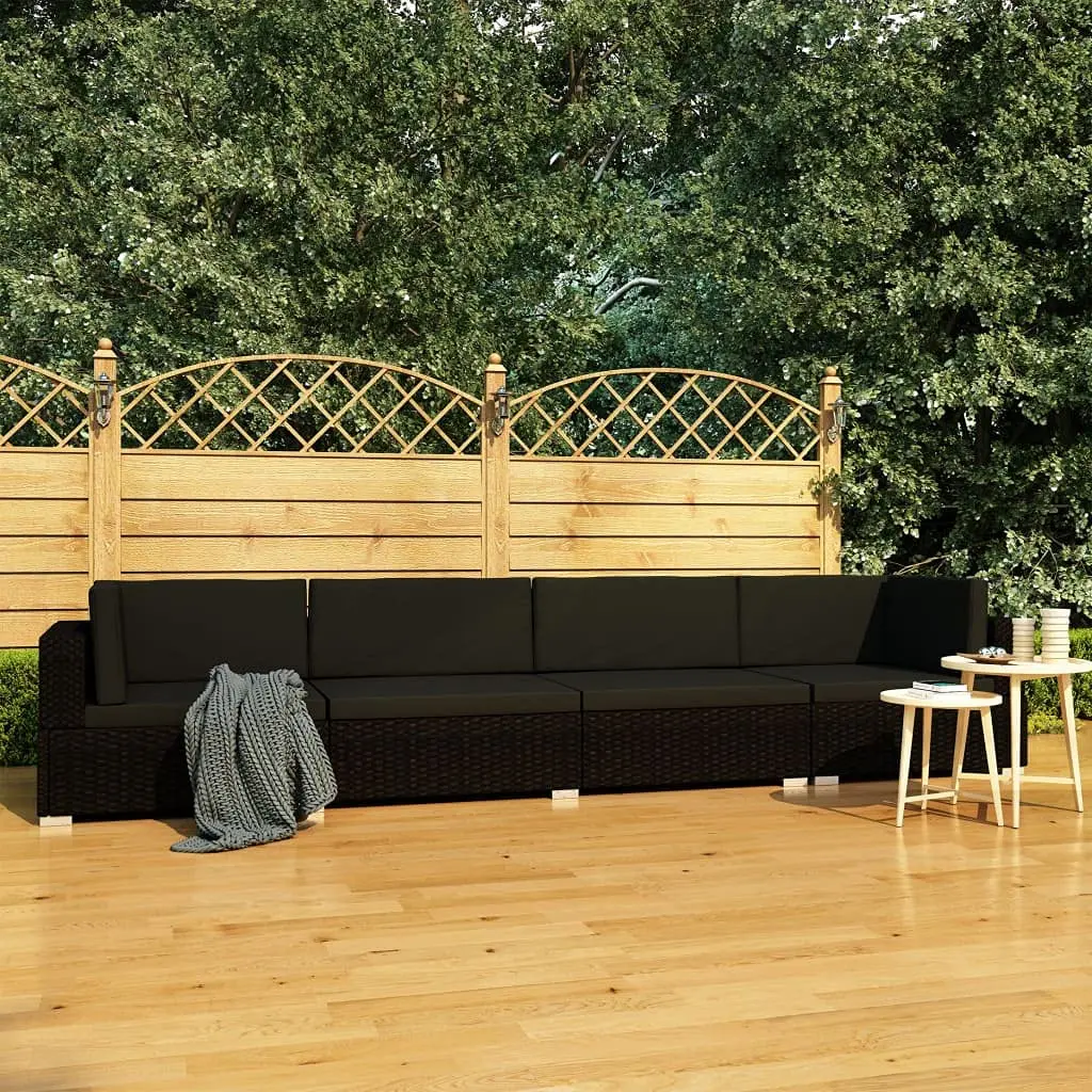 

4pc Modular Patio Sectional Sofa Set Cushioned Poly Rattan Outdoor Garden Lawn Porch Dining Furniture Black, Customized