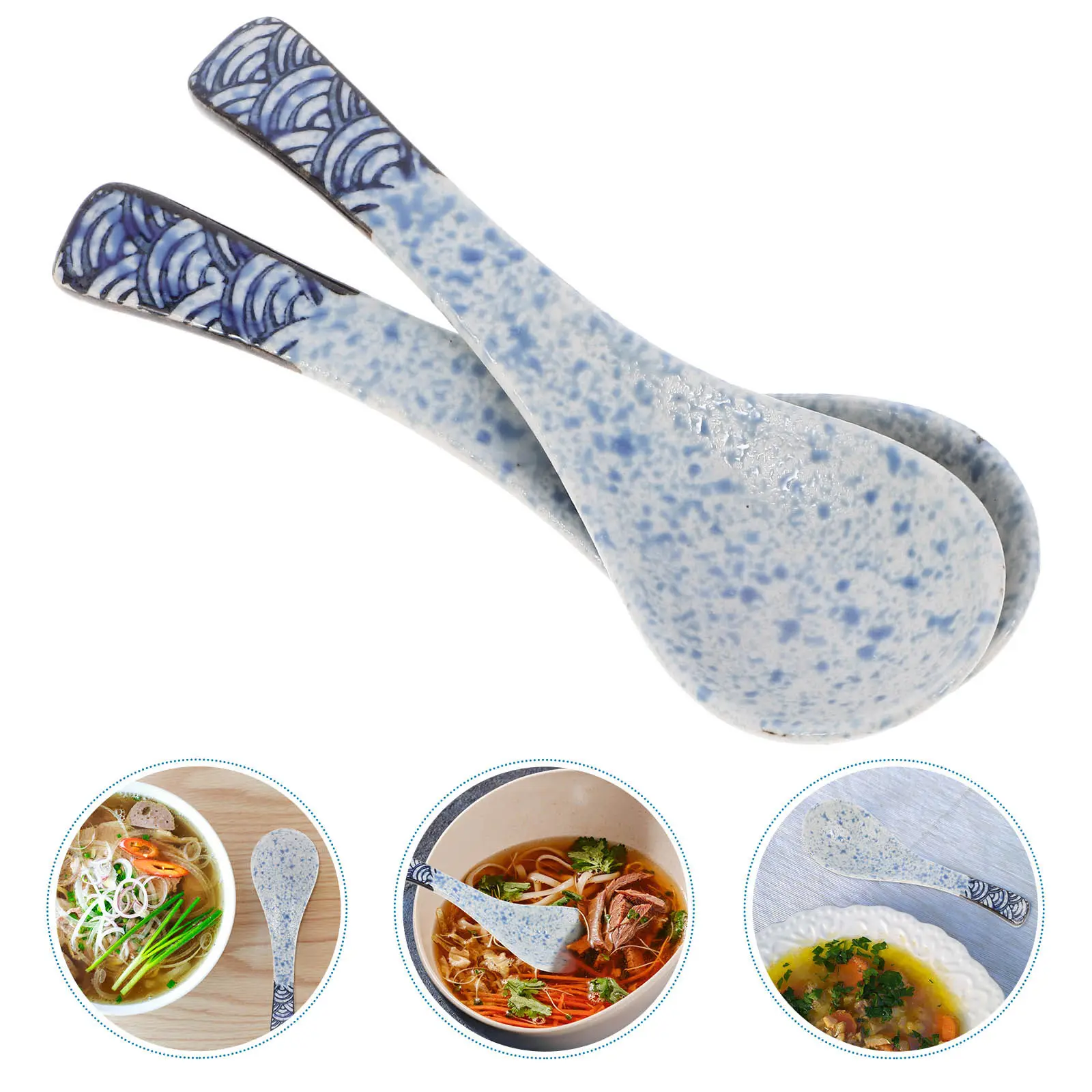 Juego de cucharas de cerámica retro, cuchara de sopa de porcelana, utensilio de cocina asiático, diseño compacto, textura suave, 2 uds.