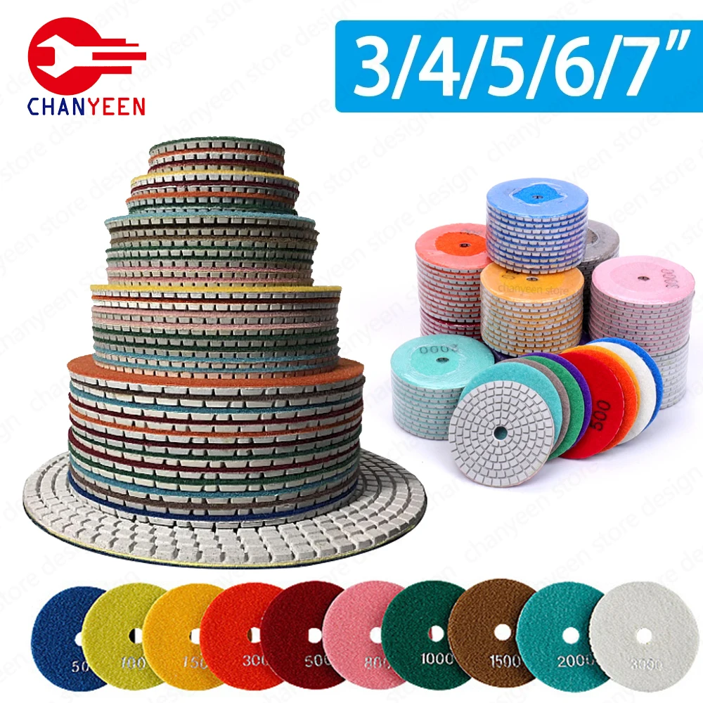 

3-7Inch Diamond Polishing Pads Dry/Wet Buff Disc Abrasive for Sanding Granite Marble Concrete Quartz Tile Glass Grinding Tools