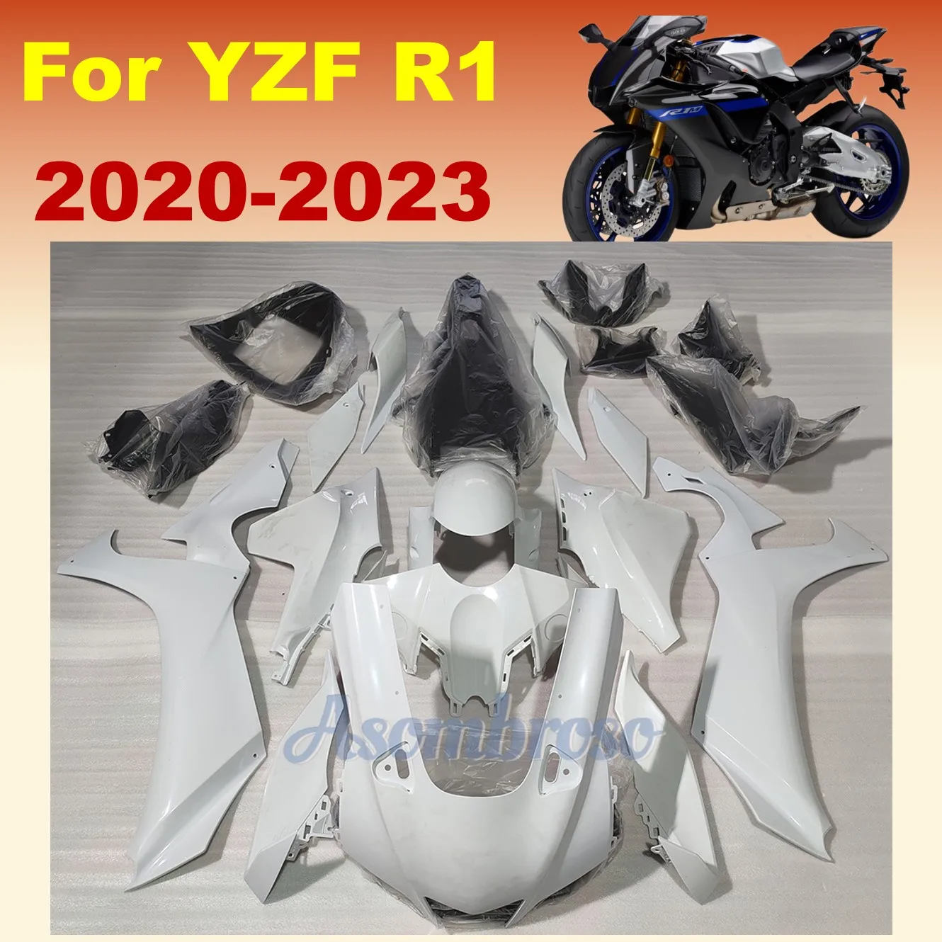 

Комплект обтекателя мотоцикла для Yamaha YZF R1 2020 2021 2022 2023 YZF-R1 YZFR1 22 23 Белый защитный чехол для кузова (можно на заказ)