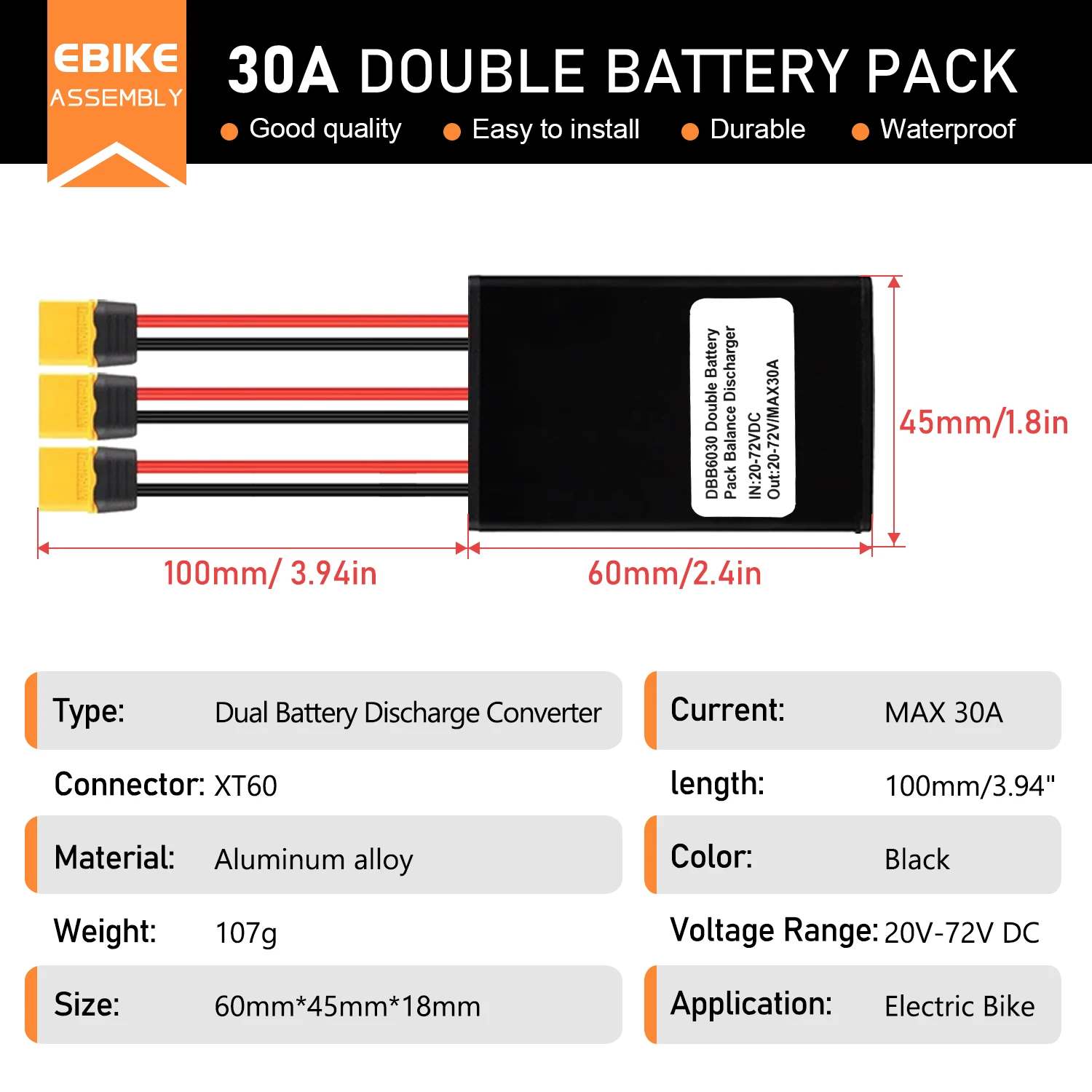 30A 20V-72V Electric Bicycle Dual Battery Module ,Battery Parallel Balanced Discharge Module For Electric Bike Scooter Parts