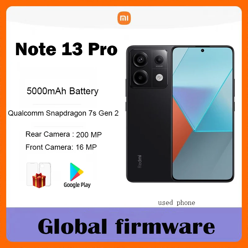 Global firmware  Xiaomi Redmi Note 13 Pro 5G  200MP OIS Camera 120Hz 1.5K Snapdragon 7S Gen 2 67W Fast Charging used phone